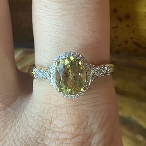 Natural Golden Apatite Sterling Silver Halo Ring Size 10